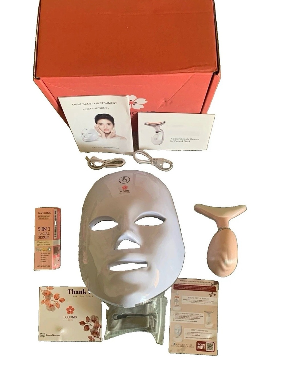 Blooms Skin LymphoLift LED Face Mask 7 Color Beauty Device Serum Bundle New